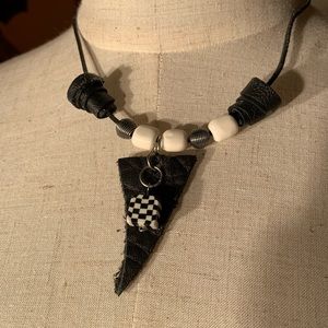 Vintage Bead & Leather Sculpture Necklace OOAK